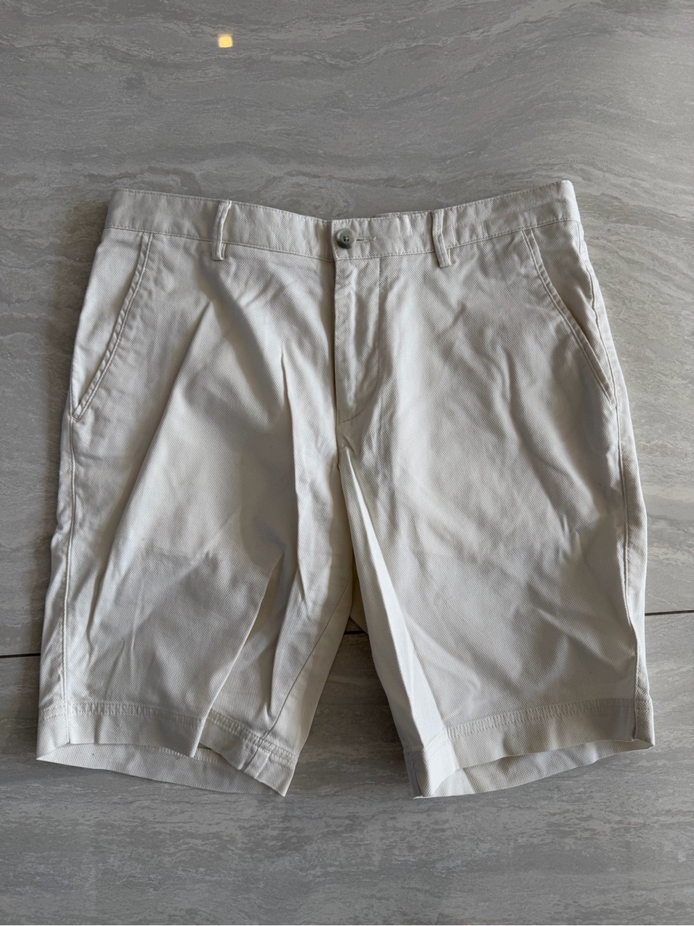 Hugo Boss White Flat Front Cotton Shorts